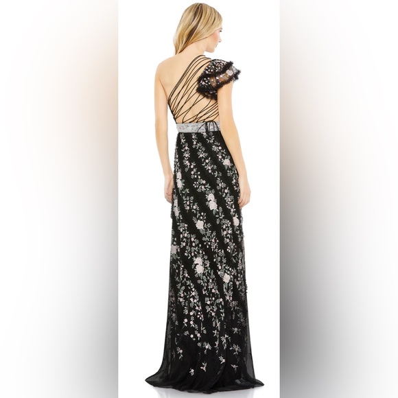NWT Mac Duggal 70160 Embroidered Ruffle One shoulder Lace Up Gown - Picture 5 of 5